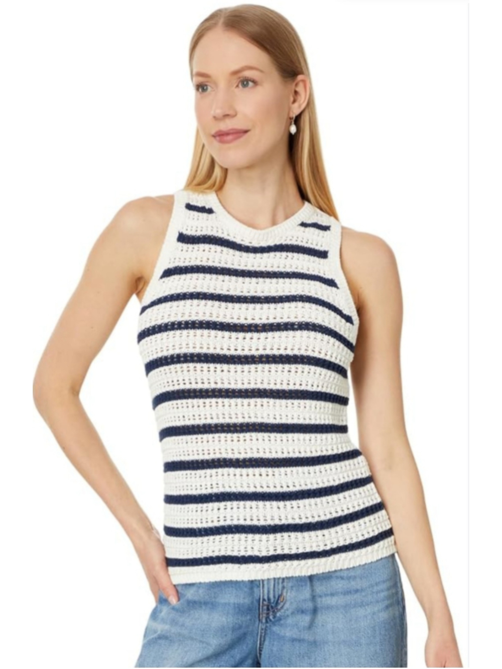 Women's Madewell Striped Knit Tank Top S White Navy